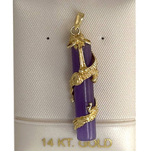 Load image into Gallery viewer, 14k Solid Yellow Gold Dragon Totem Column Lavender Jade Pendant Necklace