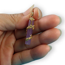 Load image into Gallery viewer, 14k Solid Yellow Gold Dragon Totem Column Lavender Jade Pendant Necklace