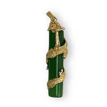Load image into Gallery viewer, 14k Solid Yellow Gold Dragon Totem Column Green Jade Pendant Necklace