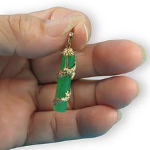 Load image into Gallery viewer, 14k Solid Yellow Gold Dragon Totem Column Green Jade Pendant Necklace