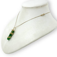 Load image into Gallery viewer, 14k Solid Yellow Gold Dragon Totem Column Green Jade Pendant Necklace