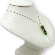 Load image into Gallery viewer, 14k Solid Yellow Gold Dragon Totem Column Green Jade Pendant Necklace