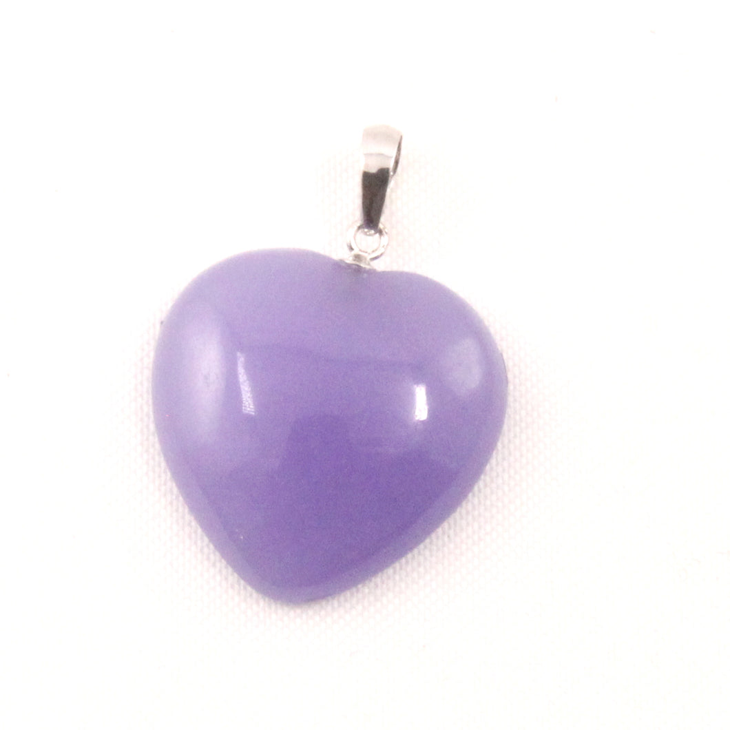 14k Solid White Gold Cabochon Love Heart Lavender Jade Pendant