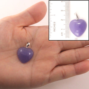 14k Solid White Gold Cabochon Love Heart Lavender Jade Pendant