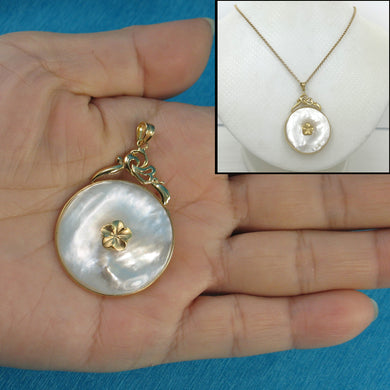 2100320-14k-Gold-Hawaiian-Plumeria-Flower-Disc-Mother-of-Pearl-Pendant-Necklace