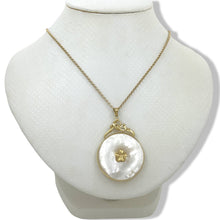 Load image into Gallery viewer, 14k Yellow Gold Hawaiian Plumeria Flower Disc Mother of Pearl Pendant Necklace