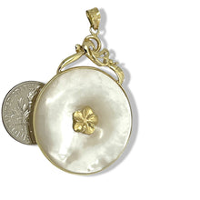 Load image into Gallery viewer, 14k Yellow Gold Hawaiian Plumeria Flower Disc Mother of Pearl Pendant Necklace