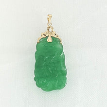 Load image into Gallery viewer, 2100333-Beautiful-Hand-Carving-Both-Sides-Green-Jade-14k-Gold-Pendant-Necklace