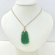 Load image into Gallery viewer, 2100333-Beautiful-Hand-Carving-Both-Sides-Green-Jade-14k-Gold-Pendant-Necklace