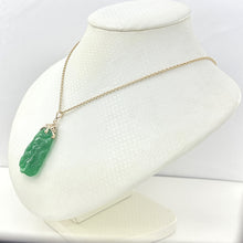 Load image into Gallery viewer, 2100333-Beautiful-Hand-Carving-Both-Sides-Green-Jade-14k-Gold-Pendant-Necklace