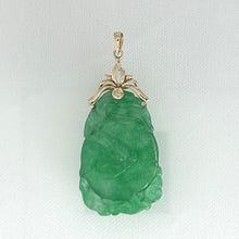 Load image into Gallery viewer, 2100335-Beautiful-Hand-Carving-Both-Sides-Green-Jade-14k-Gold-Pendant