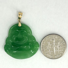 Load image into Gallery viewer, 2100393-14k-Yellow-Gold-Hand-Carving-Green-Jade-Buddha-Pendant