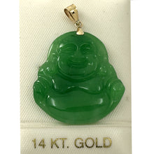 Load image into Gallery viewer, 2100393-14k-Yellow-Gold-Hand-Carving-Green-Jade-Buddha-Pendant