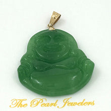 Load image into Gallery viewer, 2100393-14k-Yellow-Gold-Hand-Carving-Green-Jade-Buddha-Pendant