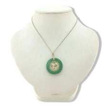 Load image into Gallery viewer, 14k Solid Gold Dragon Green Jade Donut Pendant
