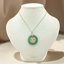 Load image into Gallery viewer, 14k Solid Gold Dragon Green Jade Donut Pendant