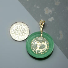 Load image into Gallery viewer, 14k Solid Gold Dragon Green Jade Donut Pendant