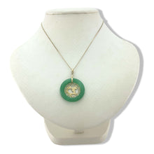 Load image into Gallery viewer, 14k Solid Gold Dragon Green Jade Donut Pendant