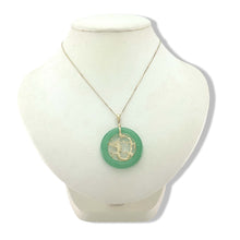 Load image into Gallery viewer, 14K Solid Gold Dragon Green Jade Donut Pendant