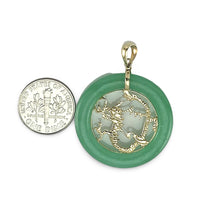 Load image into Gallery viewer, 14K Solid Gold Dragon Green Jade Donut Pendant