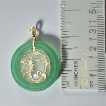 Load image into Gallery viewer, 14K Solid Gold Dragon Green Jade Donut Pendant