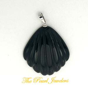 2100546 Genuine Black Onyx Shell Solid 14k White Gold Pendant Necklace