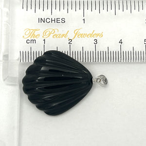 2100546 Genuine Black Onyx Shell Solid 14k White Gold Pendant Necklace