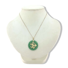 Load image into Gallery viewer, 14K Solid Yellow Gold Green Jade Dragon Disc Pendant