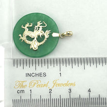 Load image into Gallery viewer, 14K Solid Yellow Gold Green Jade Dragon Disc Pendant