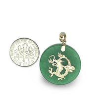 Load image into Gallery viewer, 14K Solid Yellow Gold Green Jade Dragon Disc Pendant