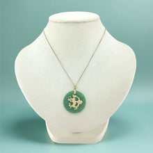 Load image into Gallery viewer, 14K Solid Yellow Gold Green Jade Dragon Disc Pendant