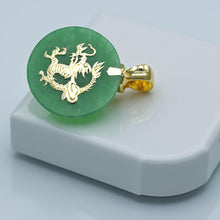 Load image into Gallery viewer, 14K Solid Yellow Gold Green Jade Dragon Disc Pendant