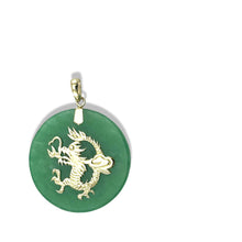 Load image into Gallery viewer, 14K Solid Yellow Gold Green Jade Dragon Disc Pendant