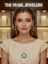 Load image into Gallery viewer, 14K Solid Yellow Gold Green Jade Dragon Disc Pendant