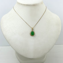 Load image into Gallery viewer, 2100633-Greek-key-Design-14k-Yellow-Gold-Cabochon-Green-Jade-Pendant-Necklace
