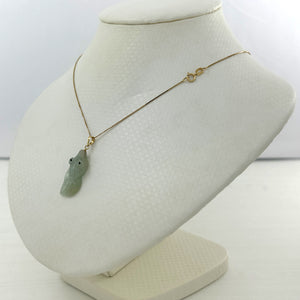 2100886B 14K BALE HAND CARVED GOLDFISH NATURAL JADEITE PENDANT NECKLACE