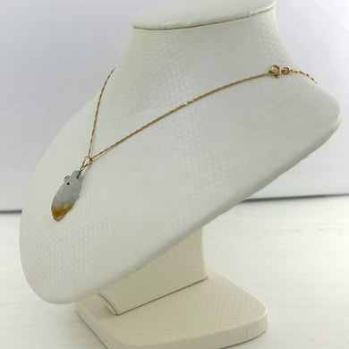 Natural Jadeite 14k Yellow Gold Bale Hand-Carved Goldfish Pendant Necklace