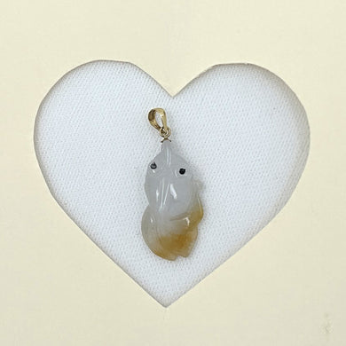 Natural Jadeite 14k Yellow Gold Bale Hand-Carved Goldfish Pendant 2100886D