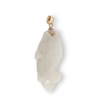 Load image into Gallery viewer, 14k Gold Hand-Carved Carp Pale Green Jadeite Pendant Necklace