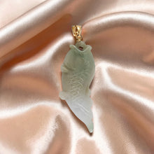 Load image into Gallery viewer, 14k Solid Yellow Gold Hand-Carved Carp Celadon-Green Jadeite Pendant
