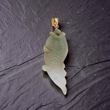 Load image into Gallery viewer, 14k Solid Yellow Gold Hand-Carved Carp Celadon-Green Jadeite Pendant