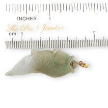 Load image into Gallery viewer, 14k Solid Yellow Gold Hand-Carved Carp Celadon-Green Jadeite Pendant