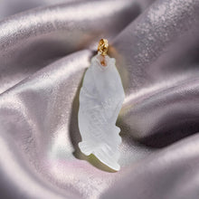 Load image into Gallery viewer, 14k Solid Yellow Gold Hand-Carved Carp Celadon Two-Tone Jadeite Pendant
