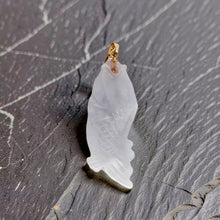 Load image into Gallery viewer, 14k Solid Yellow Gold Hand-Carved Carp Celadon Two-Tone Jadeite Pendant