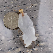 Load image into Gallery viewer, 14k Solid Yellow Gold Hand-Carved Carp Celadon Two-Tone Jadeite Pendant