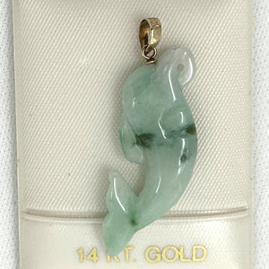 2100906A-14k-Y/G-Dolphin-Natural-Jadeite-Pendant-Necklace