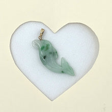 Load image into Gallery viewer, 2100906A-14k-Y/G-Dolphin-Natural-Jadeite-Pendant-Necklace