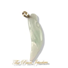 Load image into Gallery viewer, 14k Solid Yellow Gold Hand-Carved Dolphin Natural Jadeite Pendant Necklace