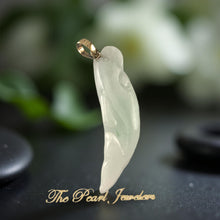 Load image into Gallery viewer, 14k Solid Yellow Gold Hand-Carved Dolphin Natural Jadeite Pendant Necklace