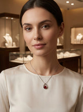 Load image into Gallery viewer, Red Carnelian Raindrop Pendant with Diamond – 14k White Gold